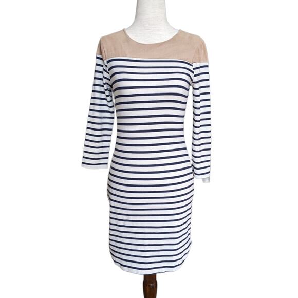 Monteau Los Angeles Striped Jersey Dress with Faux Suede Accents - Picture 1 of 8
